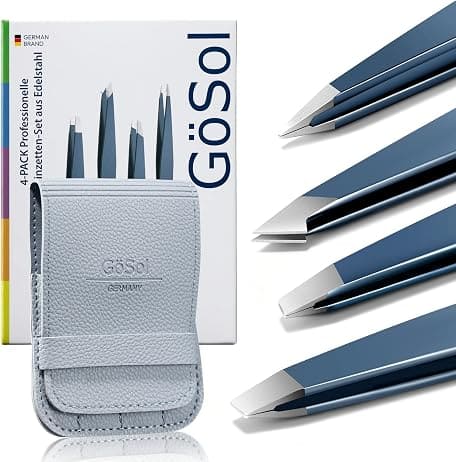 GöSol Tweezers Set, 4-Piece Professional Eyebrow Tweezer for Facial Hair