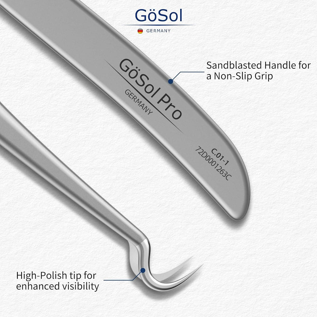 GöSol Pro Blackhead Tweezers – Curved Precision Tip, Stainless Steel, Comedone & Ingrown Hair Removal