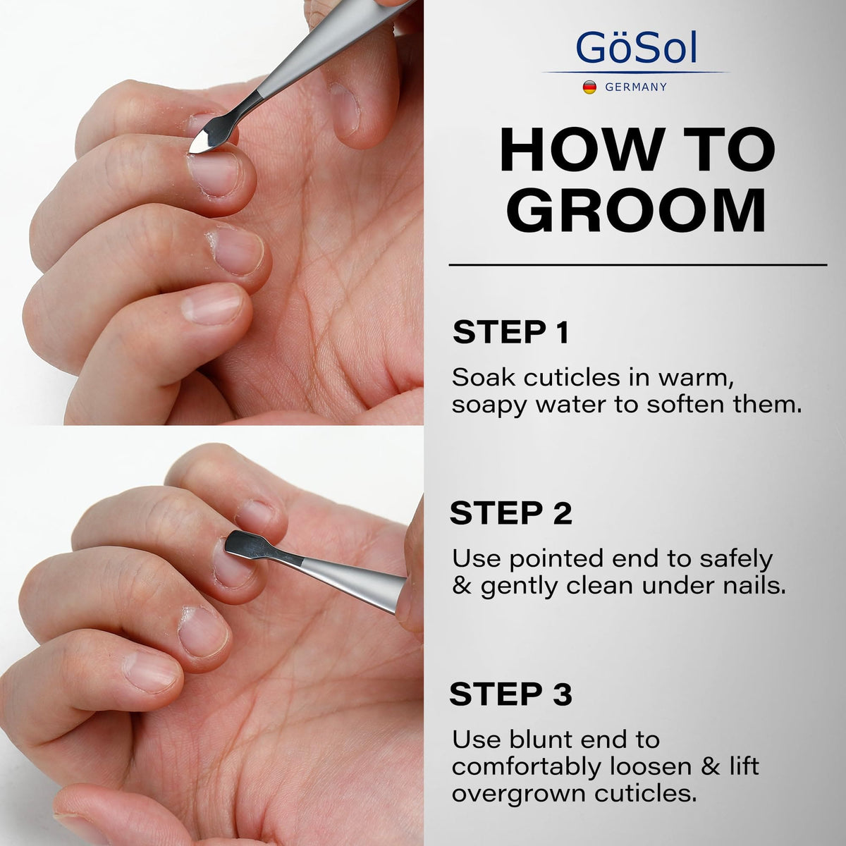 GöSol Pro Cuticle Pusher – Double-Ended Stainless Steel Cuticle Remover & Manicure Tool