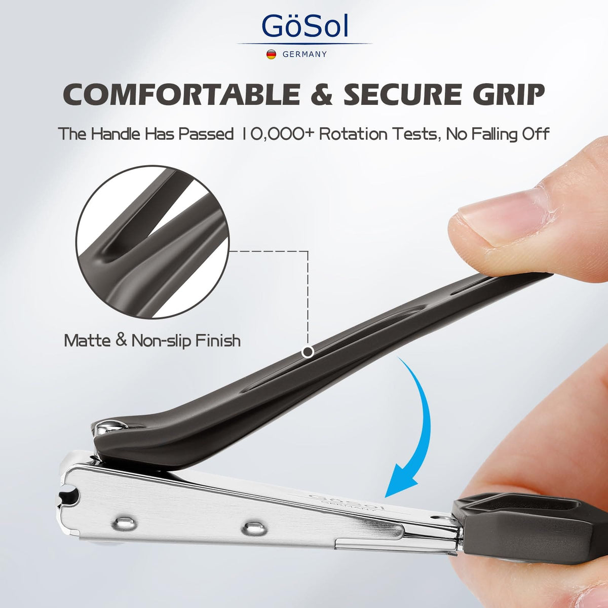 GöSol Anti-Splash Nail Clippers – Carbon Steel, Sharp Curved Blades, Nail Catcher, Secure Grip, Dark Gray