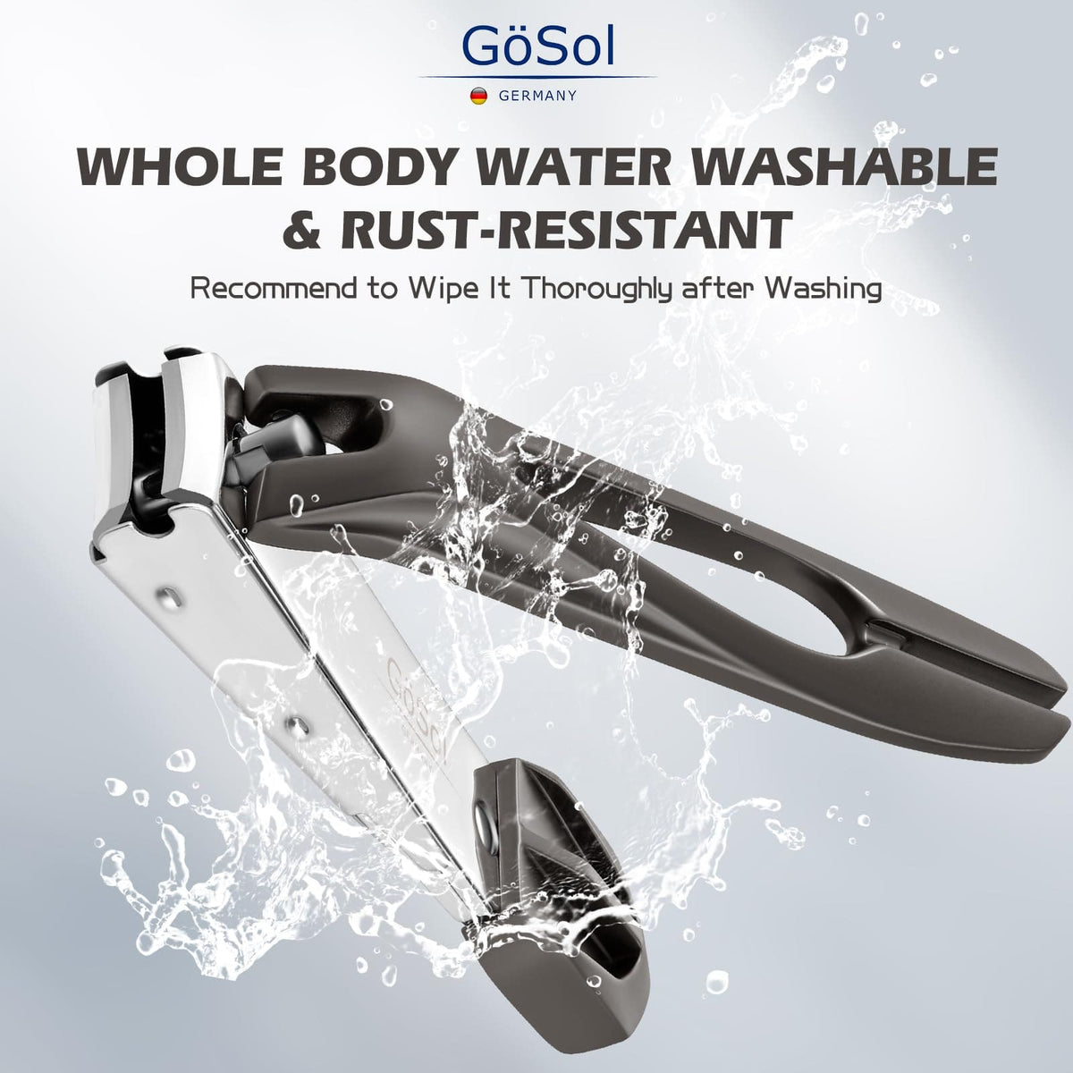 GöSol Anti-Splash Nail Clippers – Carbon Steel, Sharp Curved Blades, Nail Catcher, Secure Grip, Dark Gray