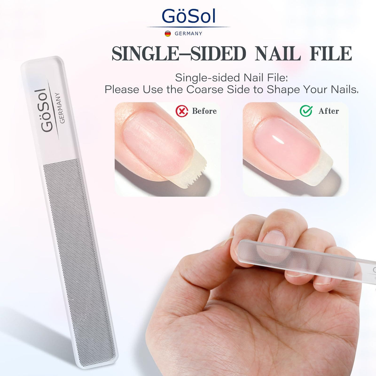 GöSol 2-Piece Nail Clipper Set with Storage Bag – Anti-Splash, Sharp Curved Blades, Nano Glass File, Carbon Steel, Light Blue