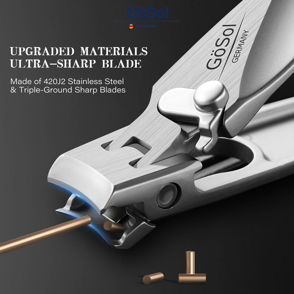 GöSol Heavy-Duty Nail Clipper – Wide Jaw for Thick Nails, Built-in Lock, Anti-Splash, One-Handed, Built-In File
