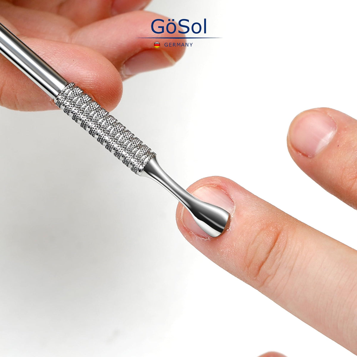 GöSol Pro Cuticle Pusher – Double-Ended Cuticle Remover, Pointed & Horseshoe Ends, Stainless Steel