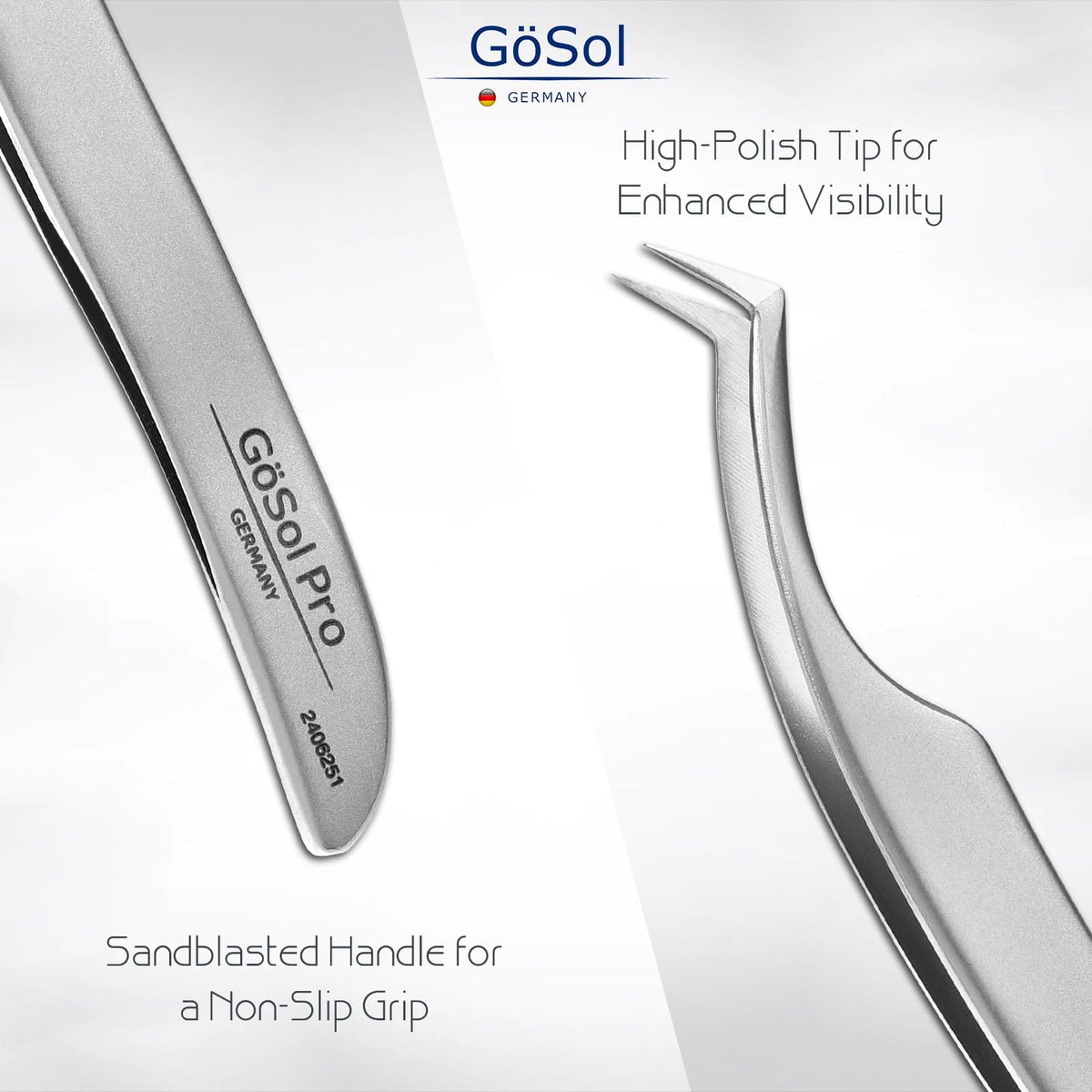 GöSol Pro Lash Tweezers – L-Shape, High Precision, 420 Stainless Steel, Pick, Fan & Apply, for Volume & Classic Lashes