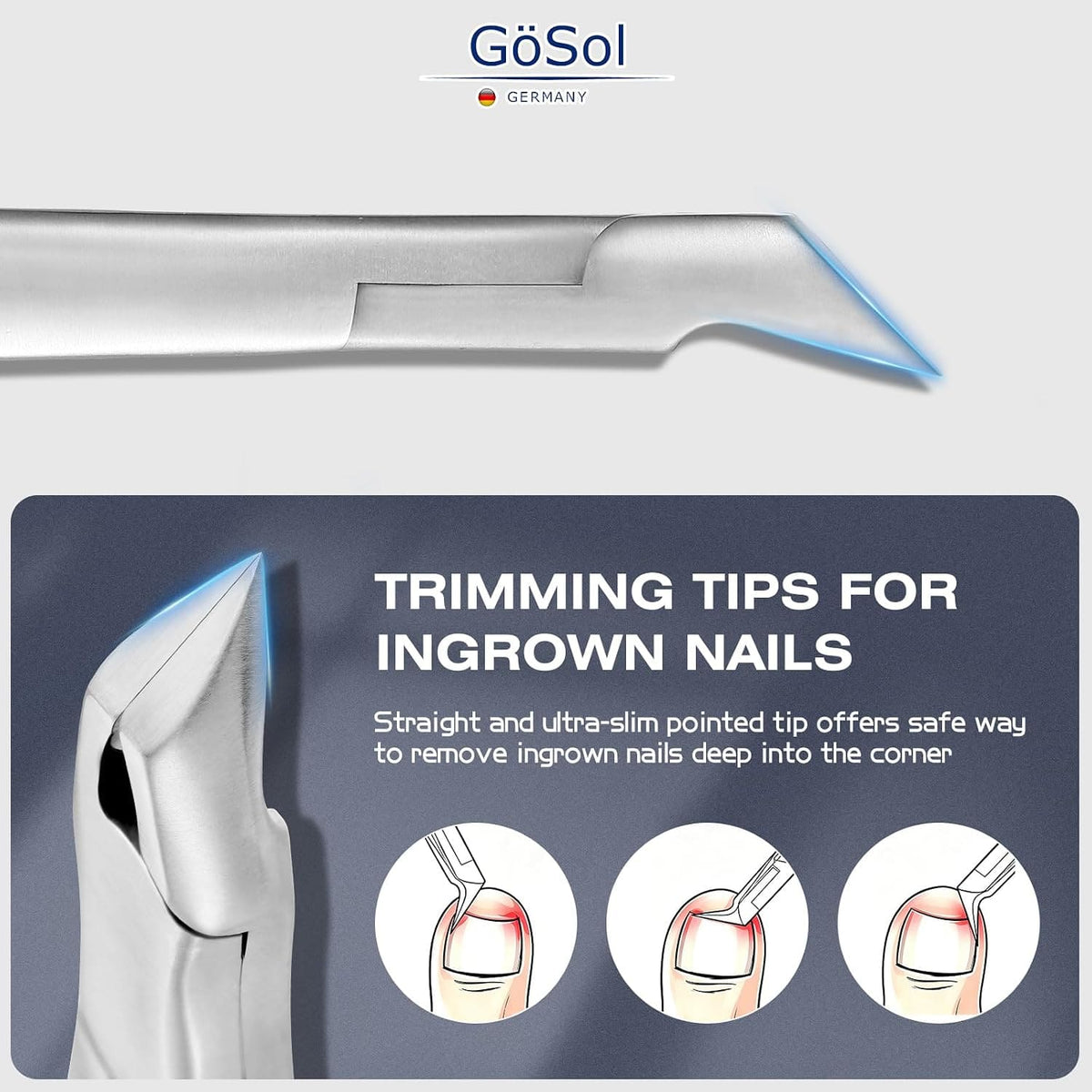 GöSol Toenail Clipper – Straight Blades for Thick & Ingrown Nails, Wide Jaw, Stainless Steel, Long Handle