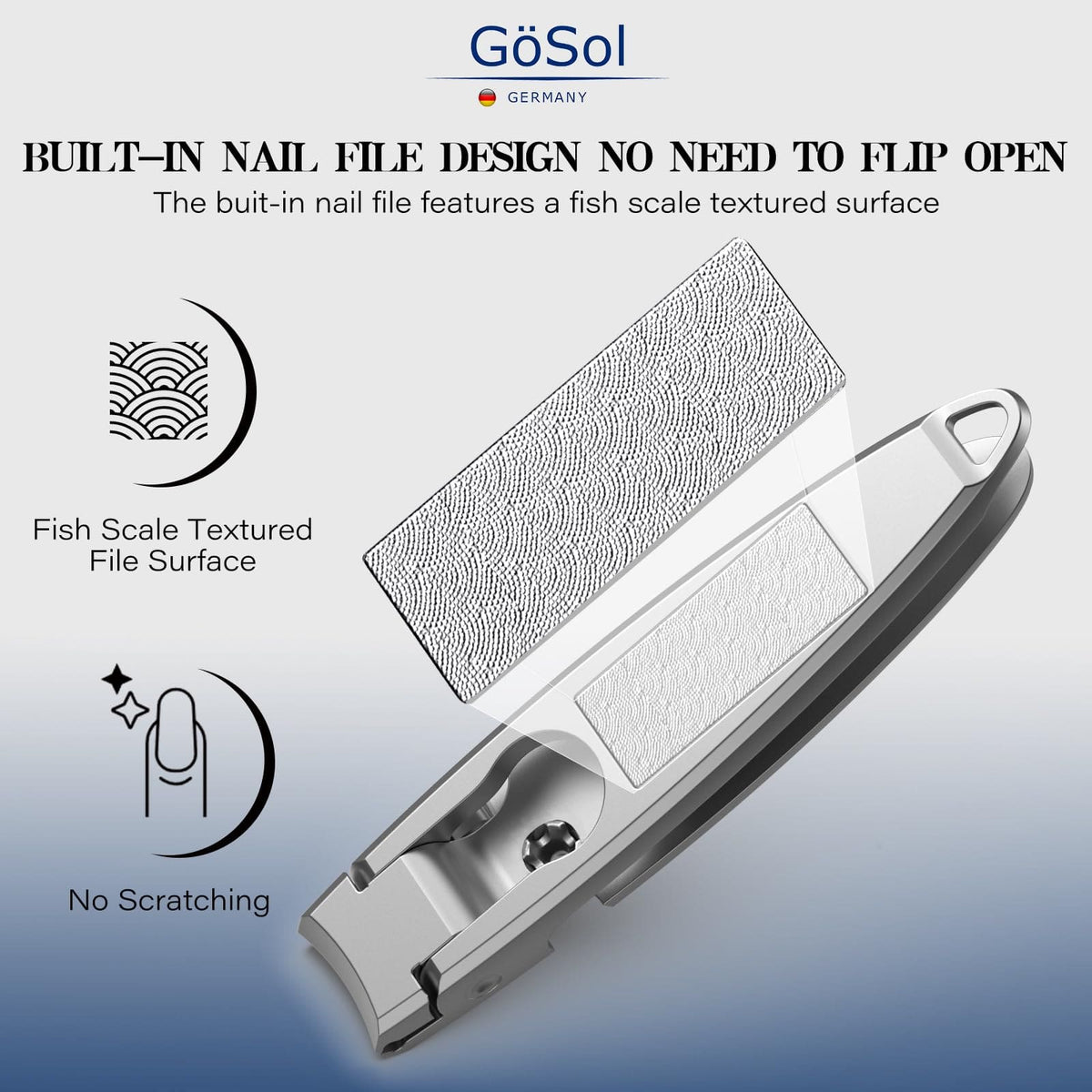 GöSol Heavy-Duty Nail Clipper – Wide Jaw for Thick Nails, Built-in Lock, Anti-Splash, One-Handed, Built-In File