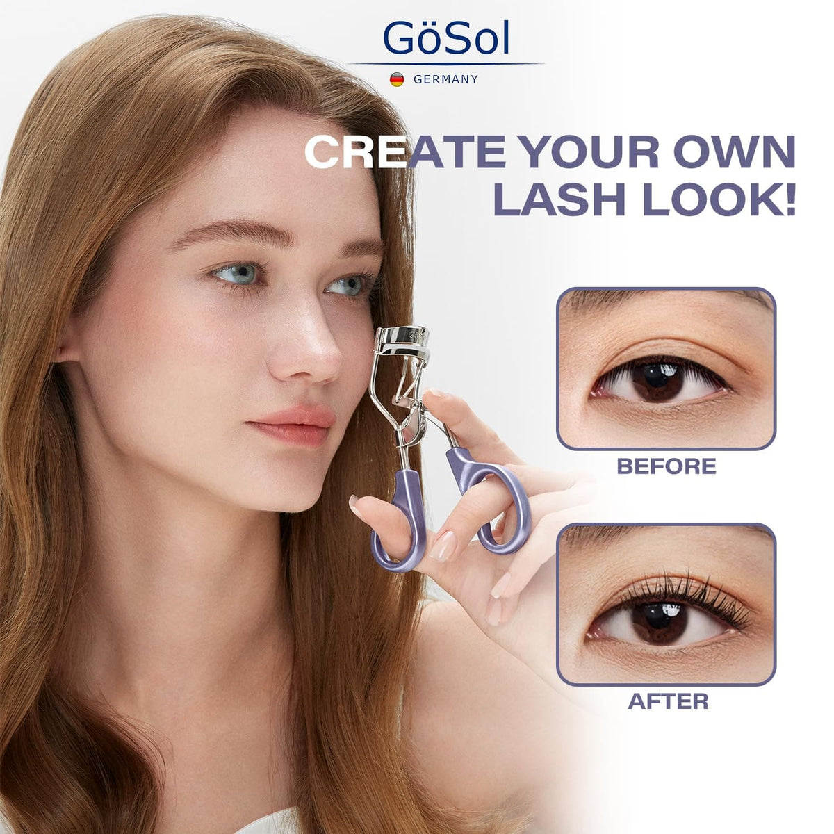 GöSol Professional Eyelash Curler with 3 Refill Pads – Stainless Steel, Wide-Angle, No Pinching, Plastic Case