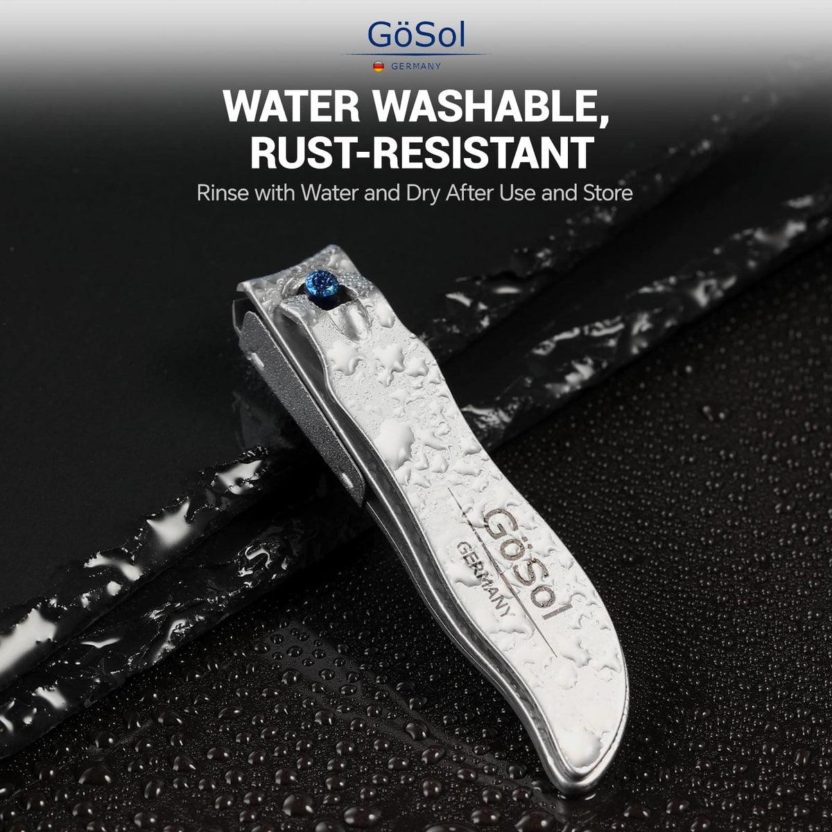 GöSol Medium Nail Clipper – Anti-Splash, Ultra-Sharp Curved Blades, Nail Catcher, Long Anti-Slip Handle, Stainless Steel
