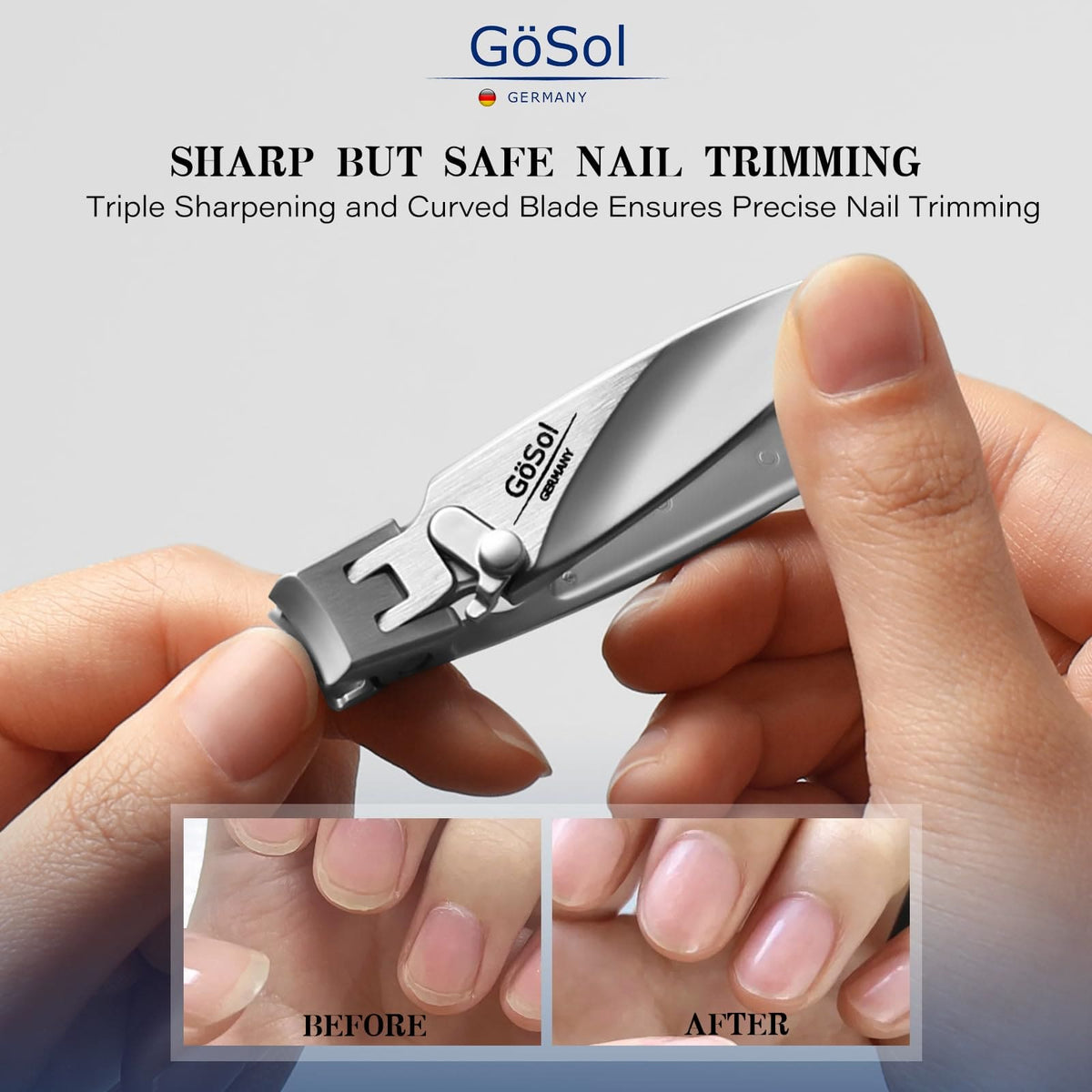 GöSol Heavy-Duty Nail Clipper – Wide Jaw for Thick Nails, Built-in Lock, Anti-Splash, One-Handed, Built-In File