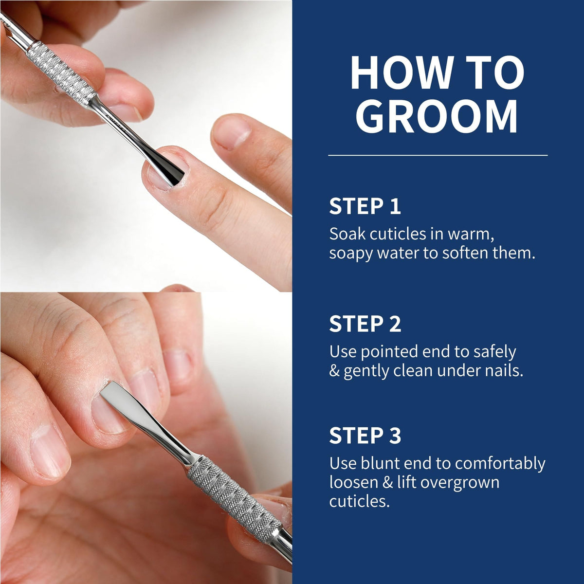 GöSol Pro Cuticle Pusher – Double-Ended Cuticle Remover, Curved & Straight Ends, Stainless Steel