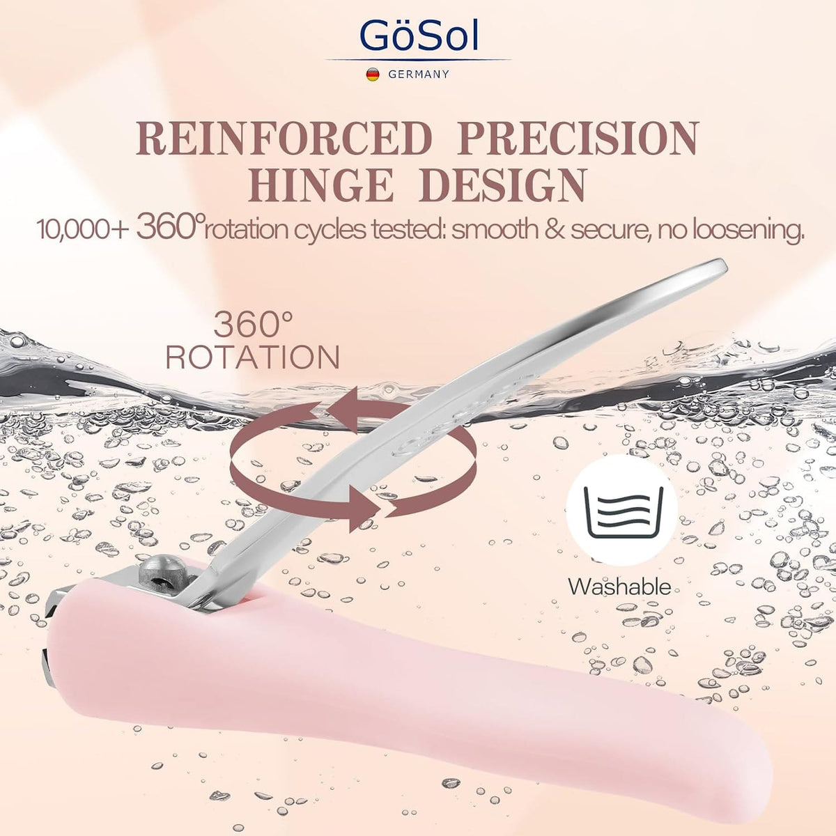 GöSol Anti-Splash Nail Clippers – Sharp Curved Blades, Detachable Catcher, Soft Anti-Slip Grip, Precise Trimming