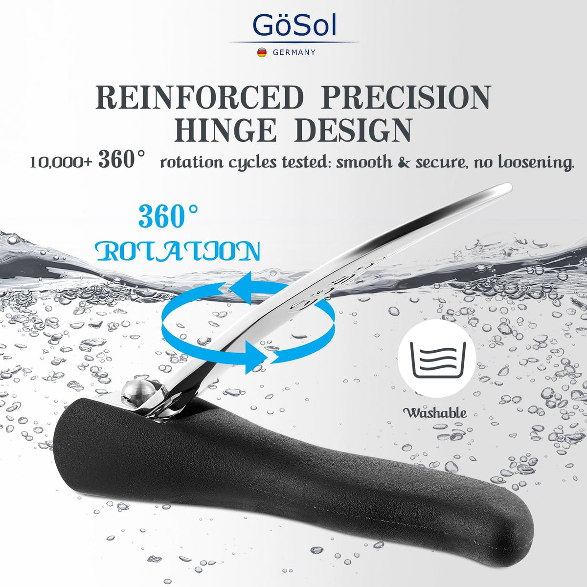 GöSol Anti-Splash Nail Clippers – Sharp Curved Blades, Detachable Catcher, Soft Anti-Slip Grip, Carbon Steel, Medium, Black