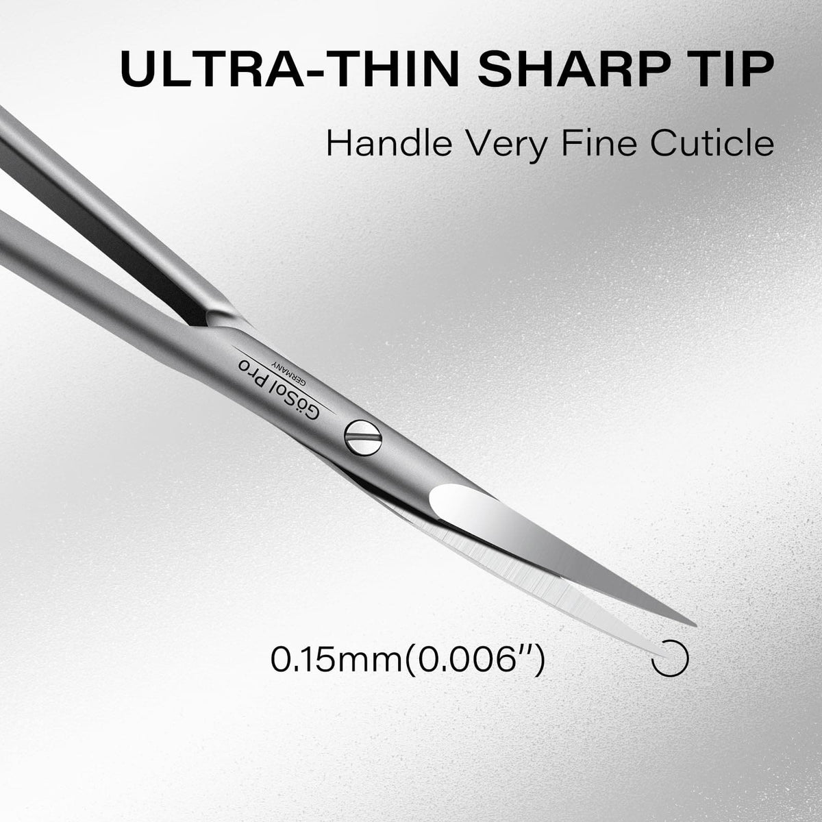 GöSol Pro Cuticle Scissors – Extra Fine Curved, Russian Style, Large Finger Rings, Stainless Steel, Black Case