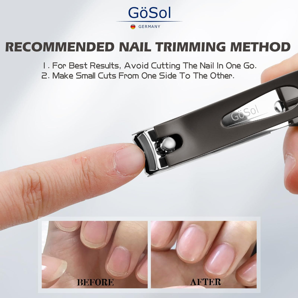 GöSol Anti-Splash Nail Clippers – Carbon Steel, Sharp Curved Blades, Nail Catcher, Secure Grip, Dark Gray