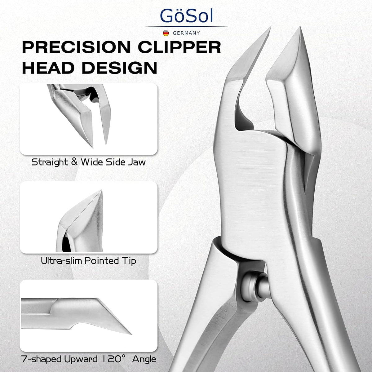 GöSol Toenail Clipper – Straight Blades for Thick & Ingrown Nails, Wide Jaw, Stainless Steel, Long Handle