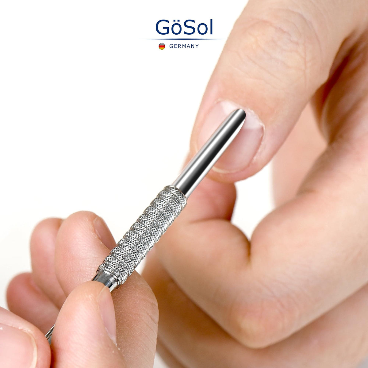 GöSol Pro Cuticle Pusher – Double-Ended Cuticle Remover, Pointed & Horseshoe Ends, Stainless Steel