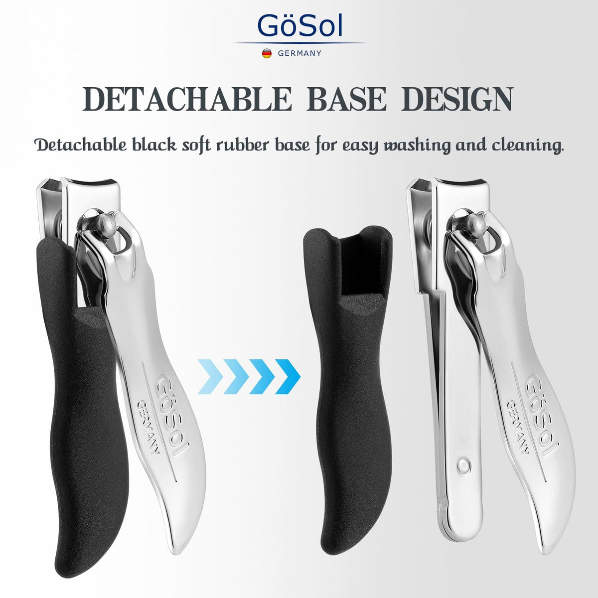 GöSol Anti-Splash Nail Clippers – Sharp Curved Blades, Detachable Catcher, Soft Anti-Slip Grip, Carbon Steel, Medium, Black