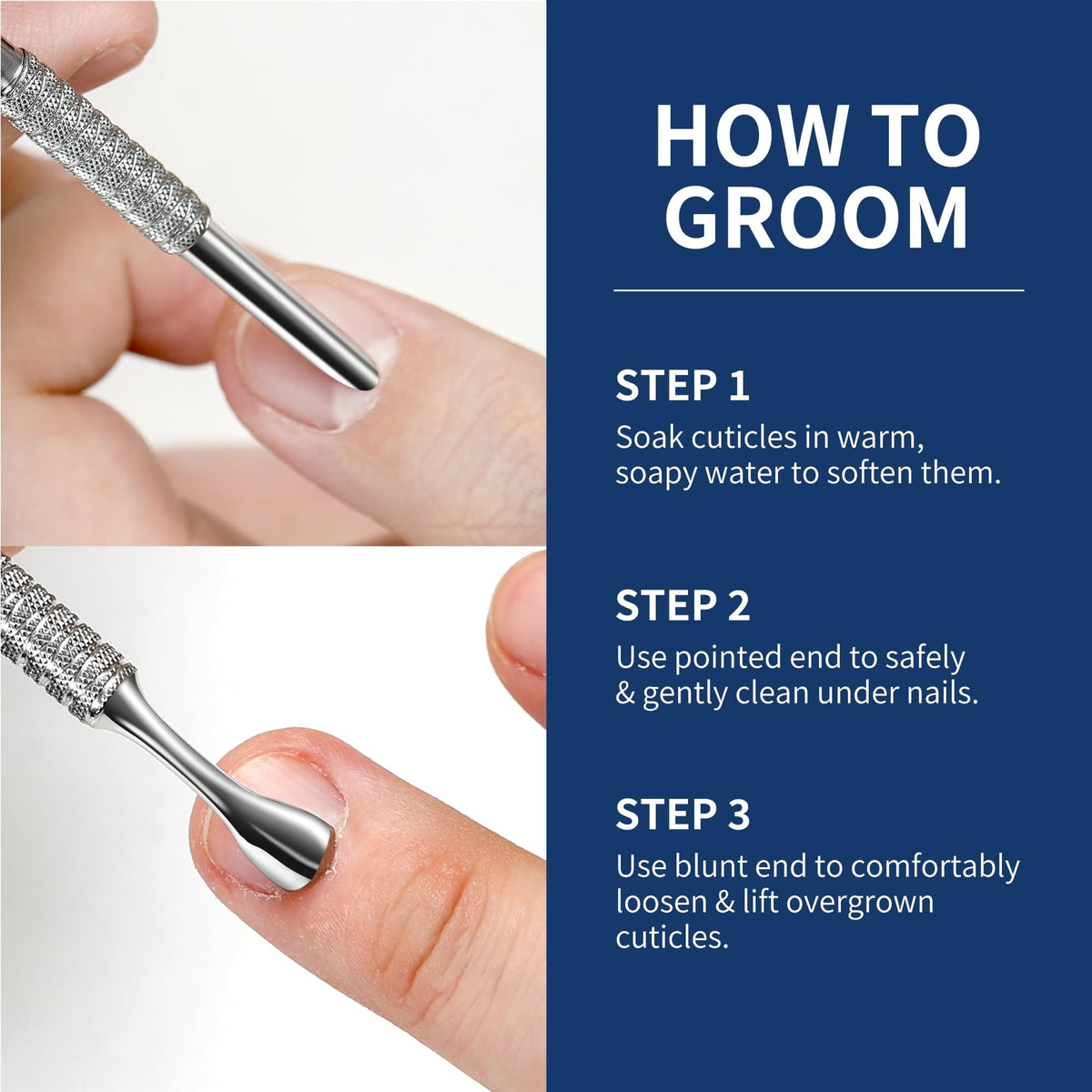 GöSol Pro Cuticle Pusher – Double-Ended Cuticle Remover, Pointed & Horseshoe Ends, Stainless Steel