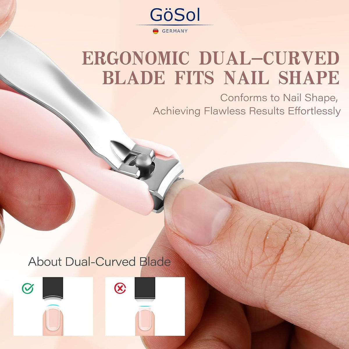 GöSol Anti-Splash Nail Clippers – Sharp Curved Blades, Detachable Catcher, Soft Anti-Slip Grip, Precise Trimming