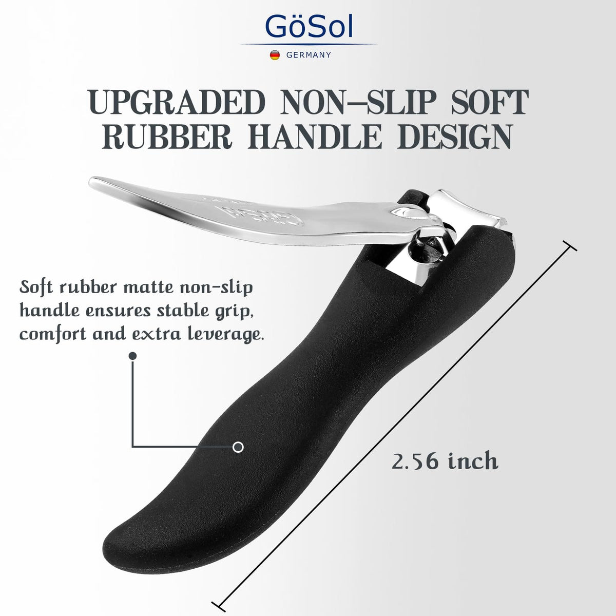 GöSol Anti-Splash Nail Clippers – Sharp Curved Blades, Detachable Catcher, Soft Anti-Slip Grip, Carbon Steel, Medium, Black