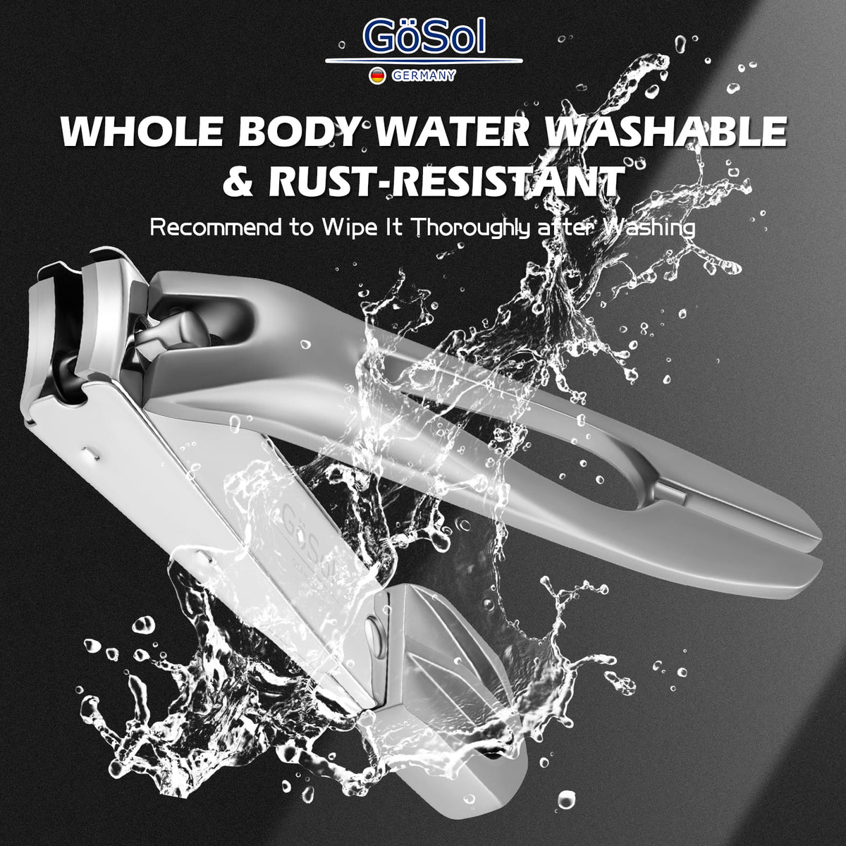 GöSol Anti-Splash Nail Clippers – Carbon Steel, Sharp Curved Blades, Nail Catcher, Secure Grip, Silver