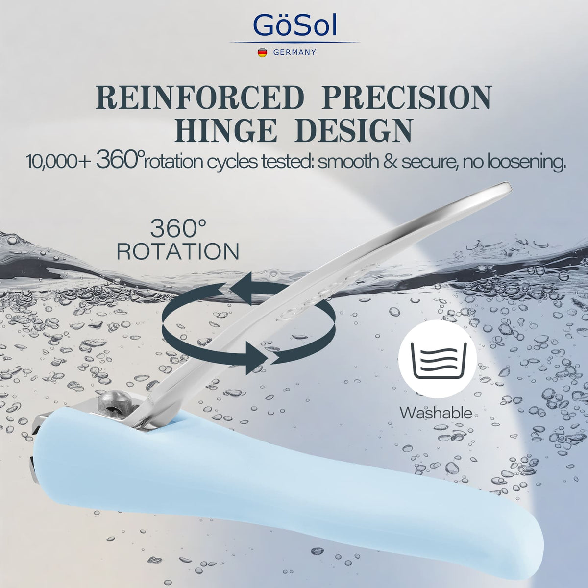 GöSol Anti-Splash Nail Clippers – Sharp Curved Blades, Detachable Catcher, Soft Anti-Slip Handle