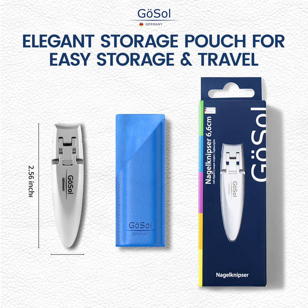 GöSol Ultra-Thin Flat Nail Clipper with Case – Blue
