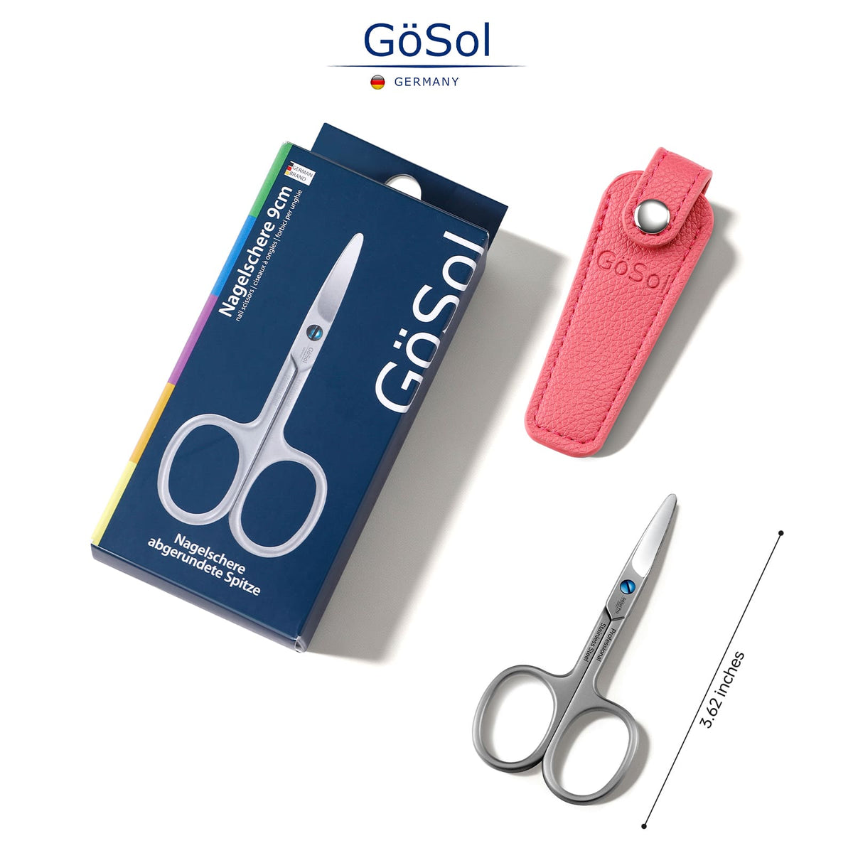 GöSol Eyebrow Scissors – Rounded Safety Tips, 25° Angled Design, 420 Stainless Steel, Pink Leather Case
