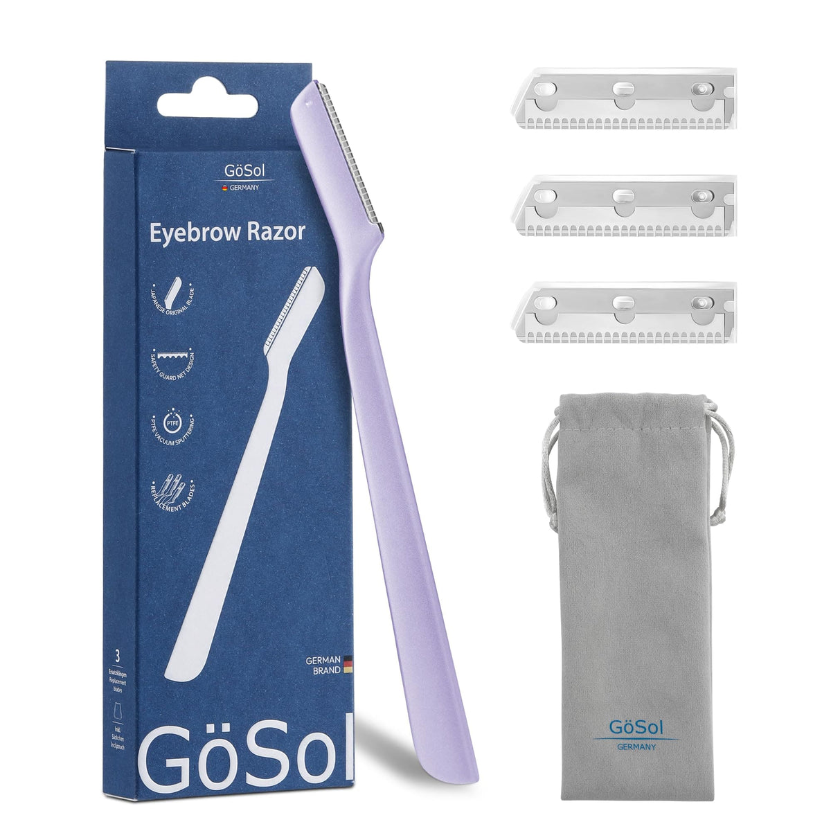 GöSol Professional Dermaplaning Razors – Japanese PTFE Blades, 3 Refills, Waterproof Stainless Steel Handle, Reusable