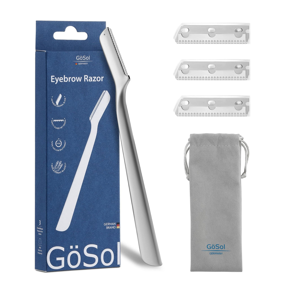 GöSol Professional Dermaplaning Razors – Japanese PTFE Blades, 3 Refills, Extra Smooth, Reusable