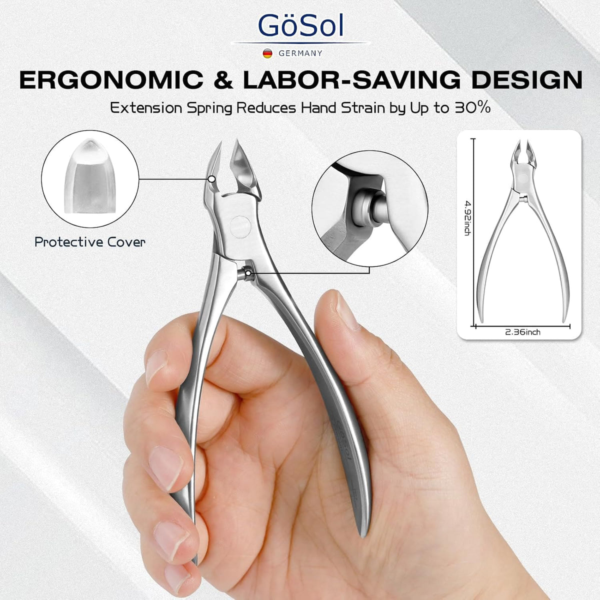 GöSol Toenail Clipper – Straight Blades for Thick & Ingrown Nails, Wide Jaw, Stainless Steel, Long Handle