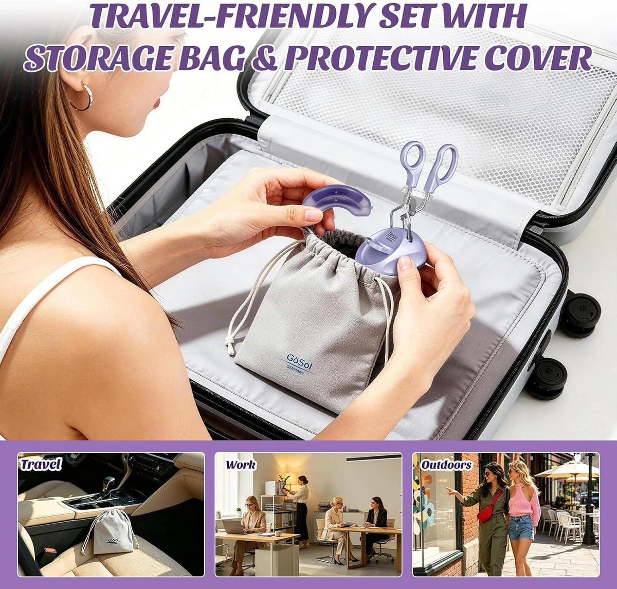 GöSol Heated Eyelash Curler Set – Warming Base, Constant Temperature, Safe Heating, USB Powered, 2 Refill Pads