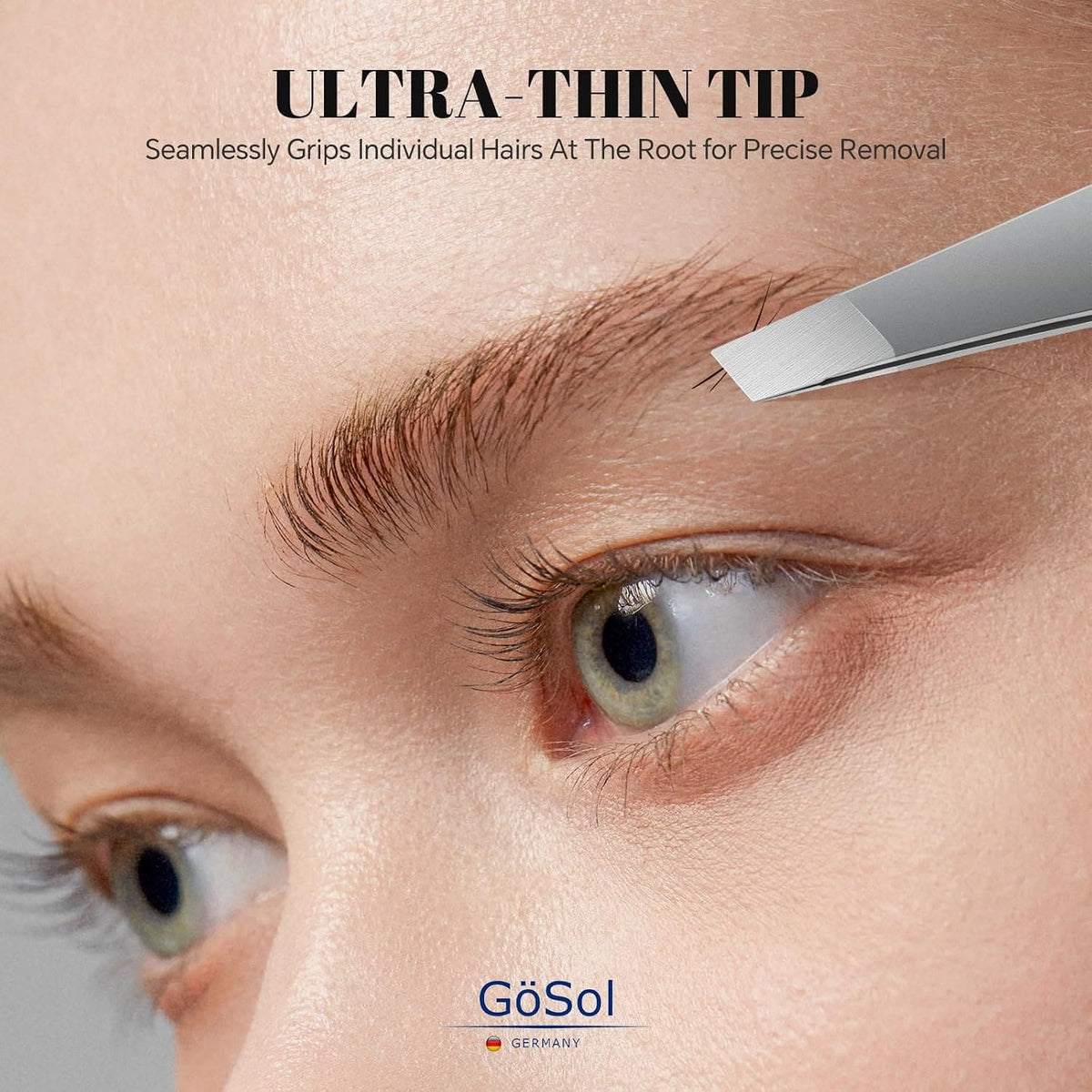 GöSol Professional Slant Tweezers – Precision Eyebrow Plucking, No Hair Breakage, Gentle on Skin
