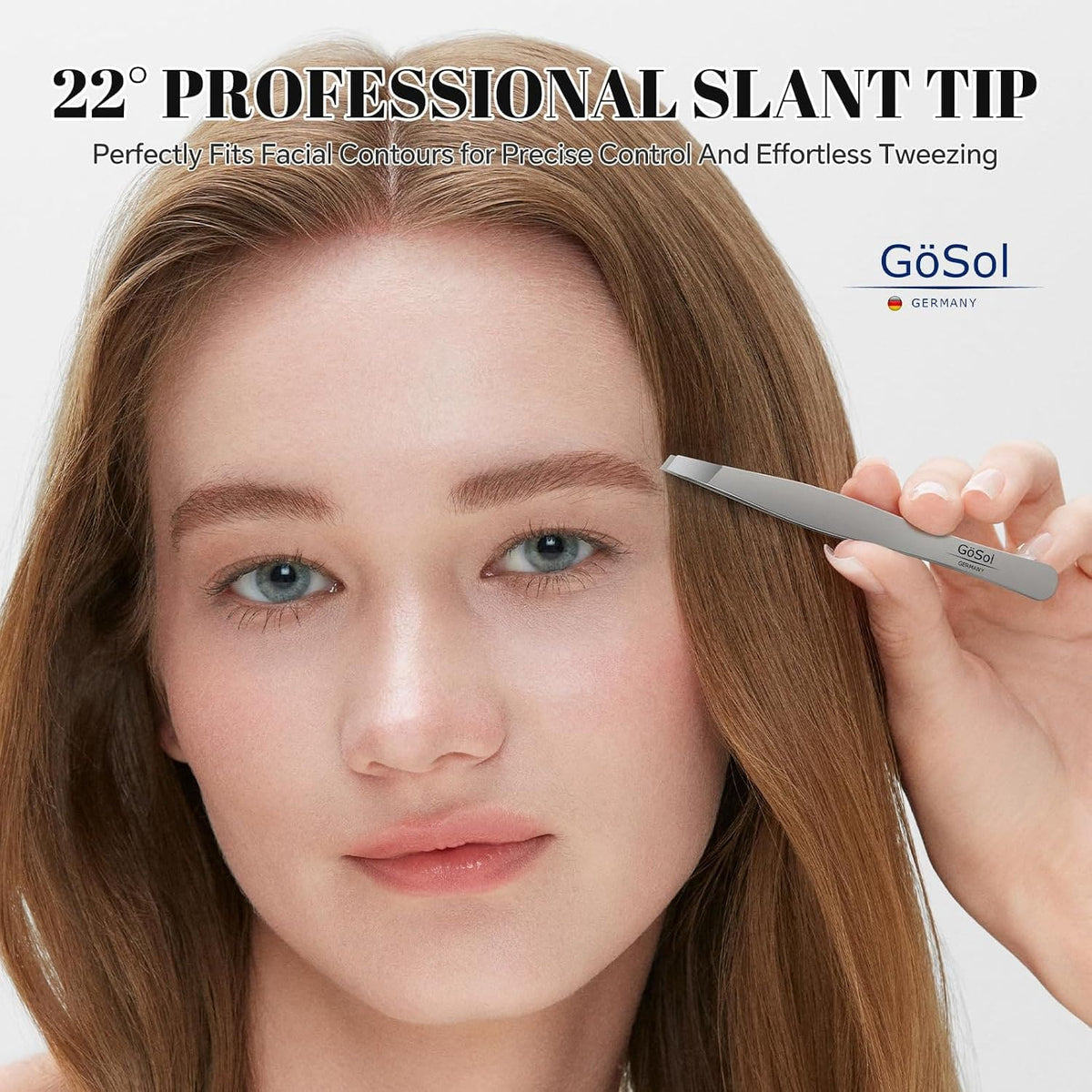 GöSol Professional Slant Tweezers – Precision Eyebrow Plucking, No Hair Breakage, Gentle on Skin