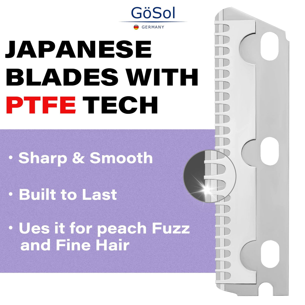 GöSol Professional Dermaplaning Razors – Japanese PTFE Blades, 3 Refills, Waterproof Stainless Steel Handle, Reusable