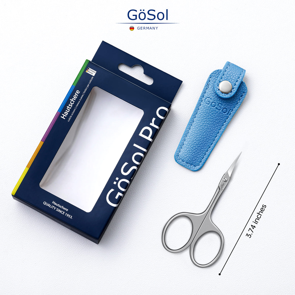 GöSol Pro Cuticle Scissors – Extra Fine Curved, Large Finger Rings, with Blue Case