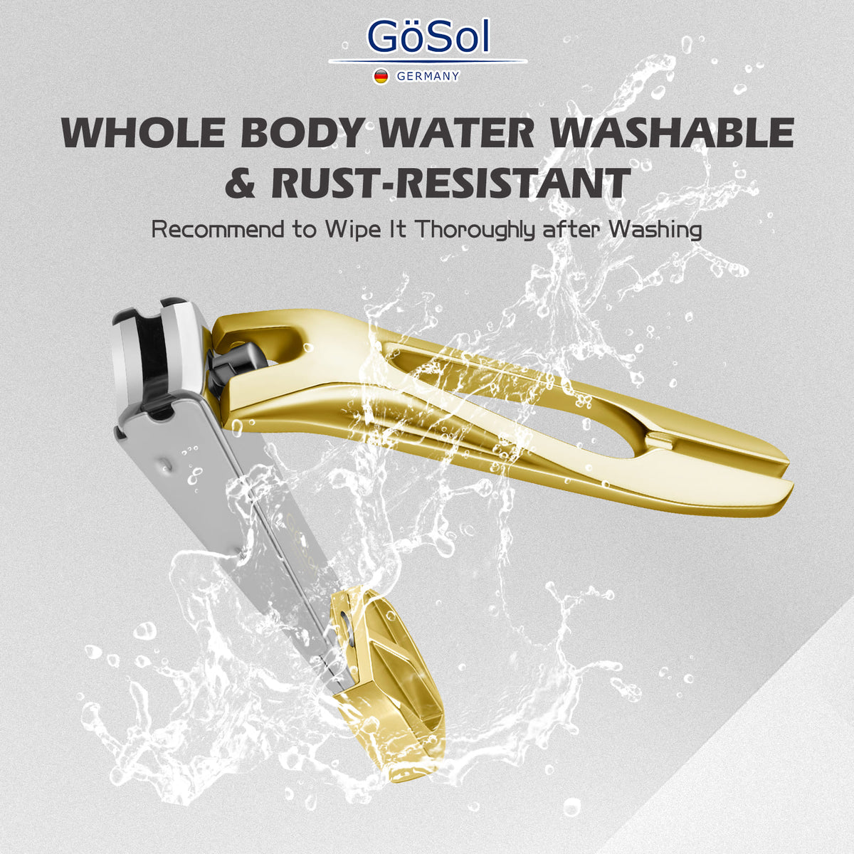 GöSol Anti-Splash Nail Clippers – Carbon Steel, Sharp Curved Blades, Nail Catcher, Secure Grip, Gold