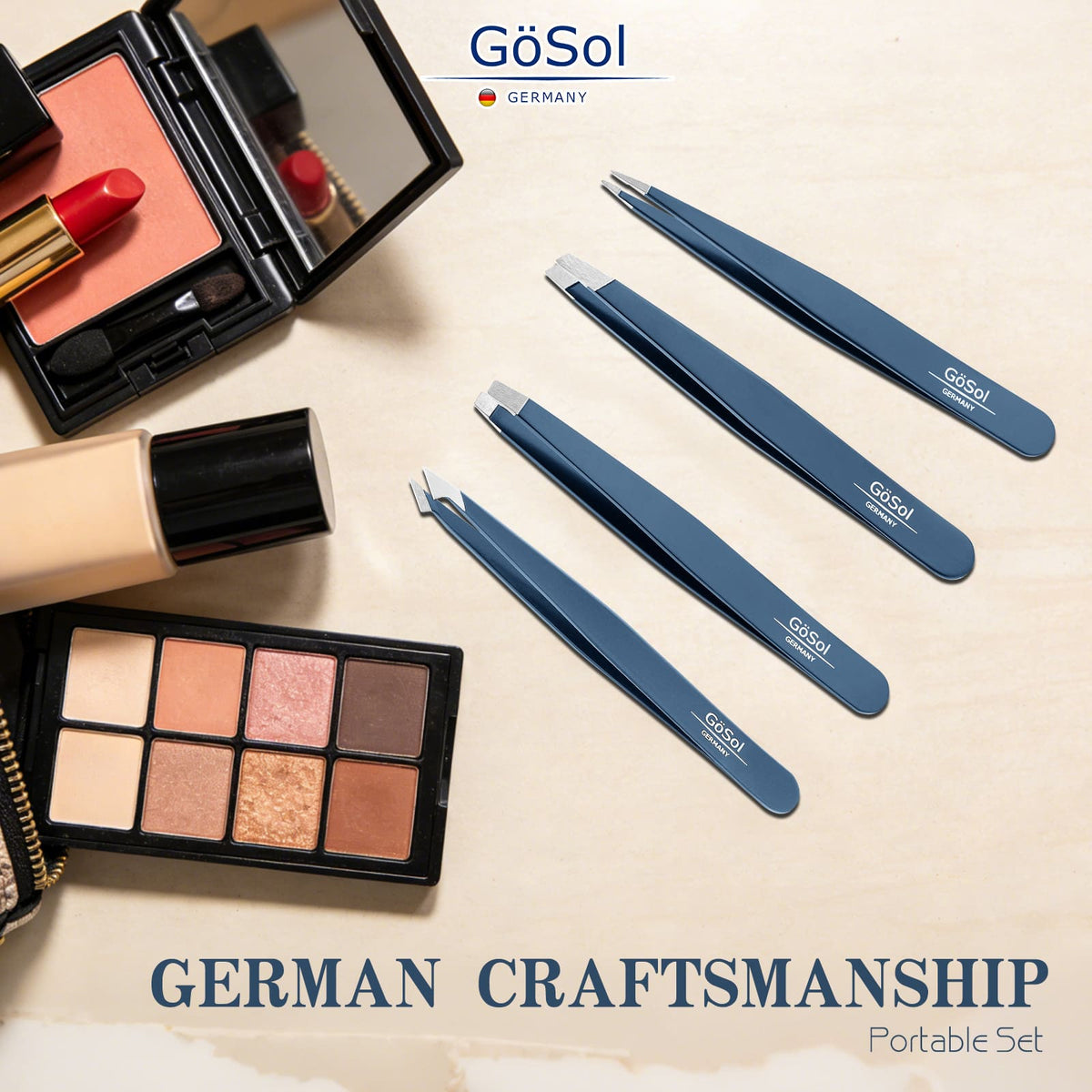 GöSol Tweezers Set, 4-Piece Professional Eyebrow Tweezer for Facial Hair