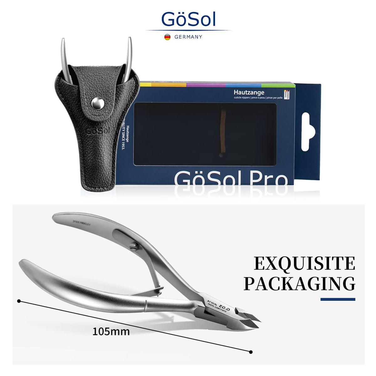 GöSol Pro Cuticle Trimmer – Stainless Steel, 3 Jaw Options, Ergonomic Curved Handle, Ultra-Sharp, Black Case