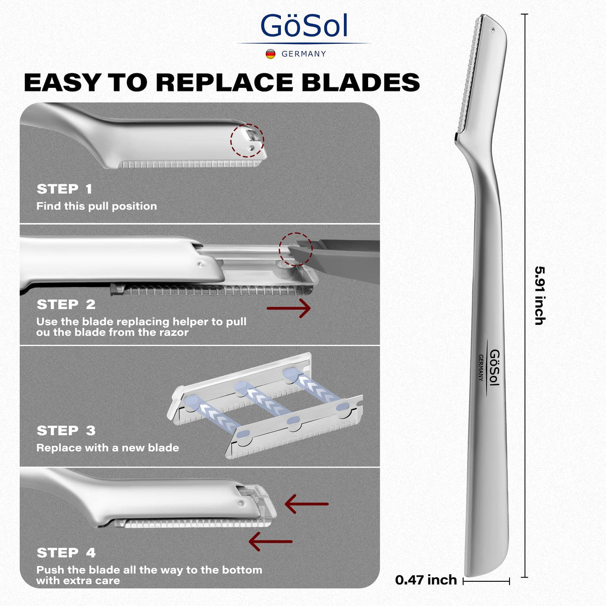 GöSol Professional Dermaplaning Razors – Japanese PTFE Blades, 3 Refills, Extra Smooth, Reusable