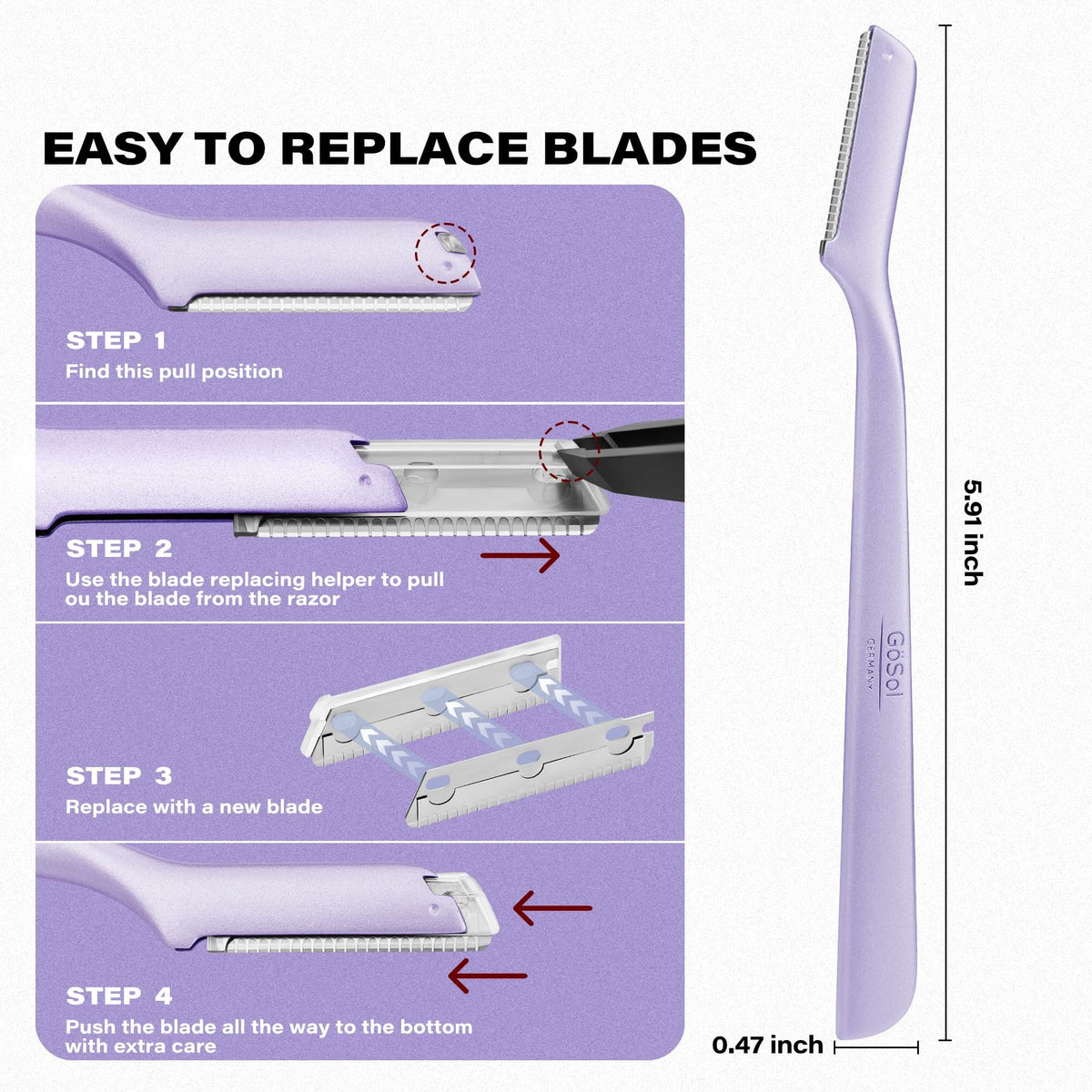 GöSol Professional Dermaplaning Razors – Japanese PTFE Blades, 3 Refills, Waterproof Stainless Steel Handle, Reusable